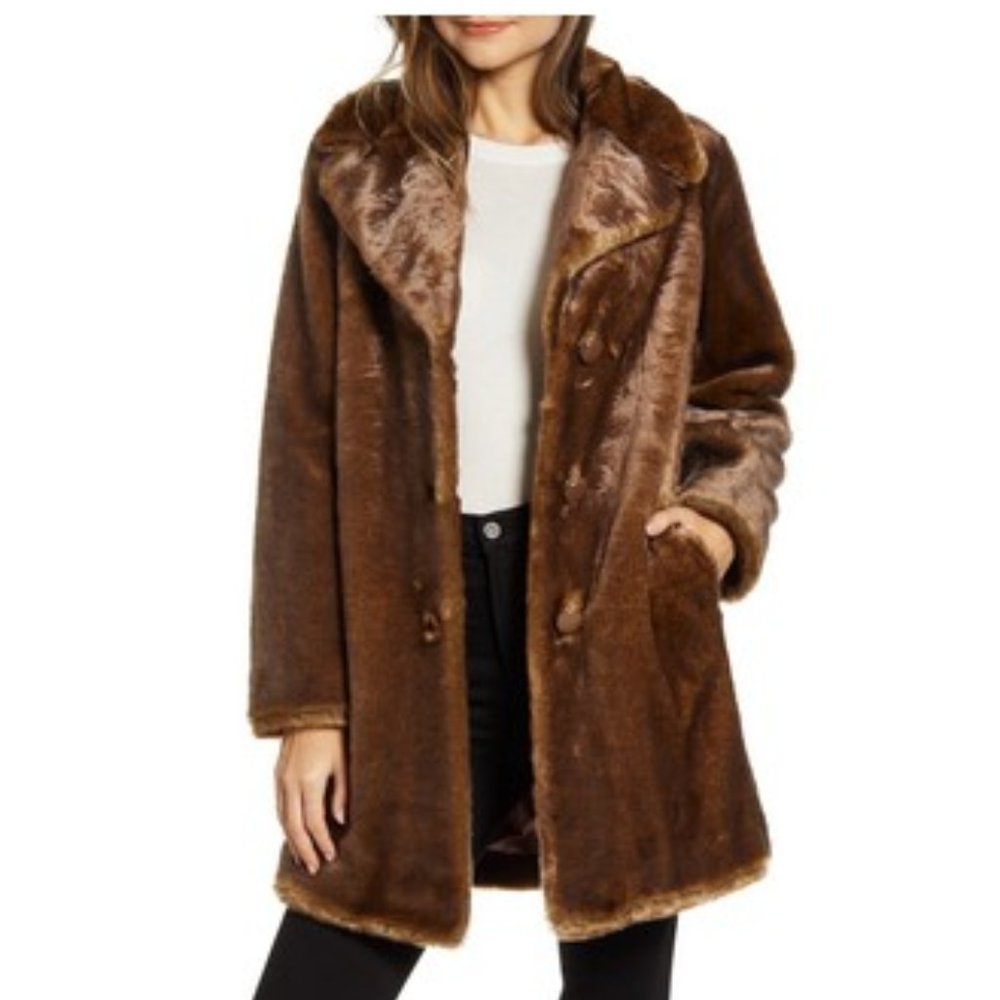 KATE SPADE Button Front Faux Fur Coat In Mocha